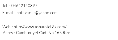 Asnur Hotel telefon numaralar, faks, e-mail, posta adresi ve iletiim bilgileri